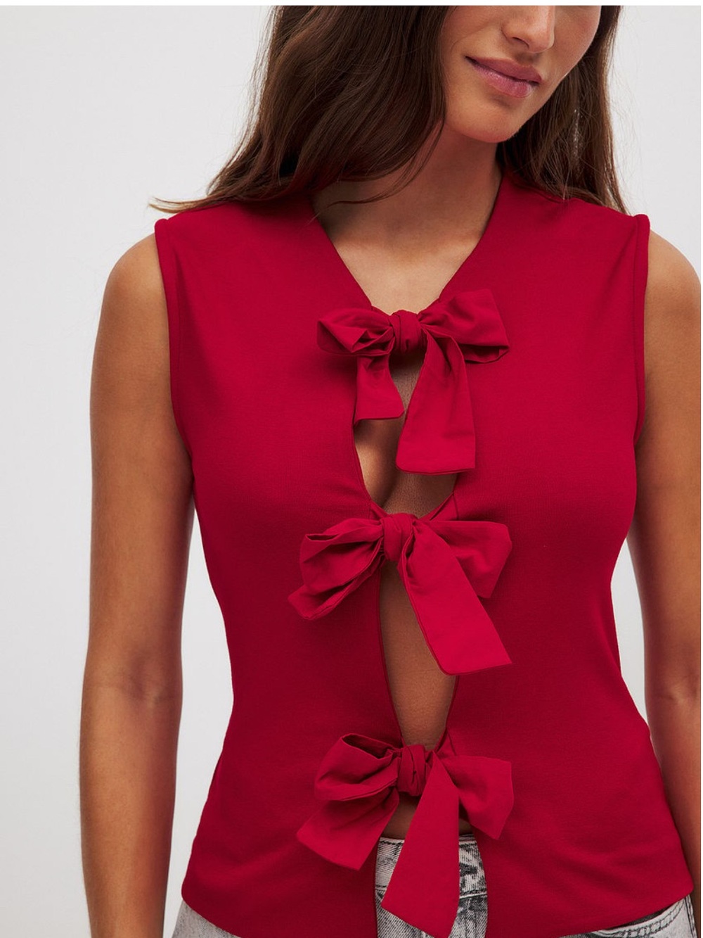naked wardrobe Red Sleeveless Tie Front Top